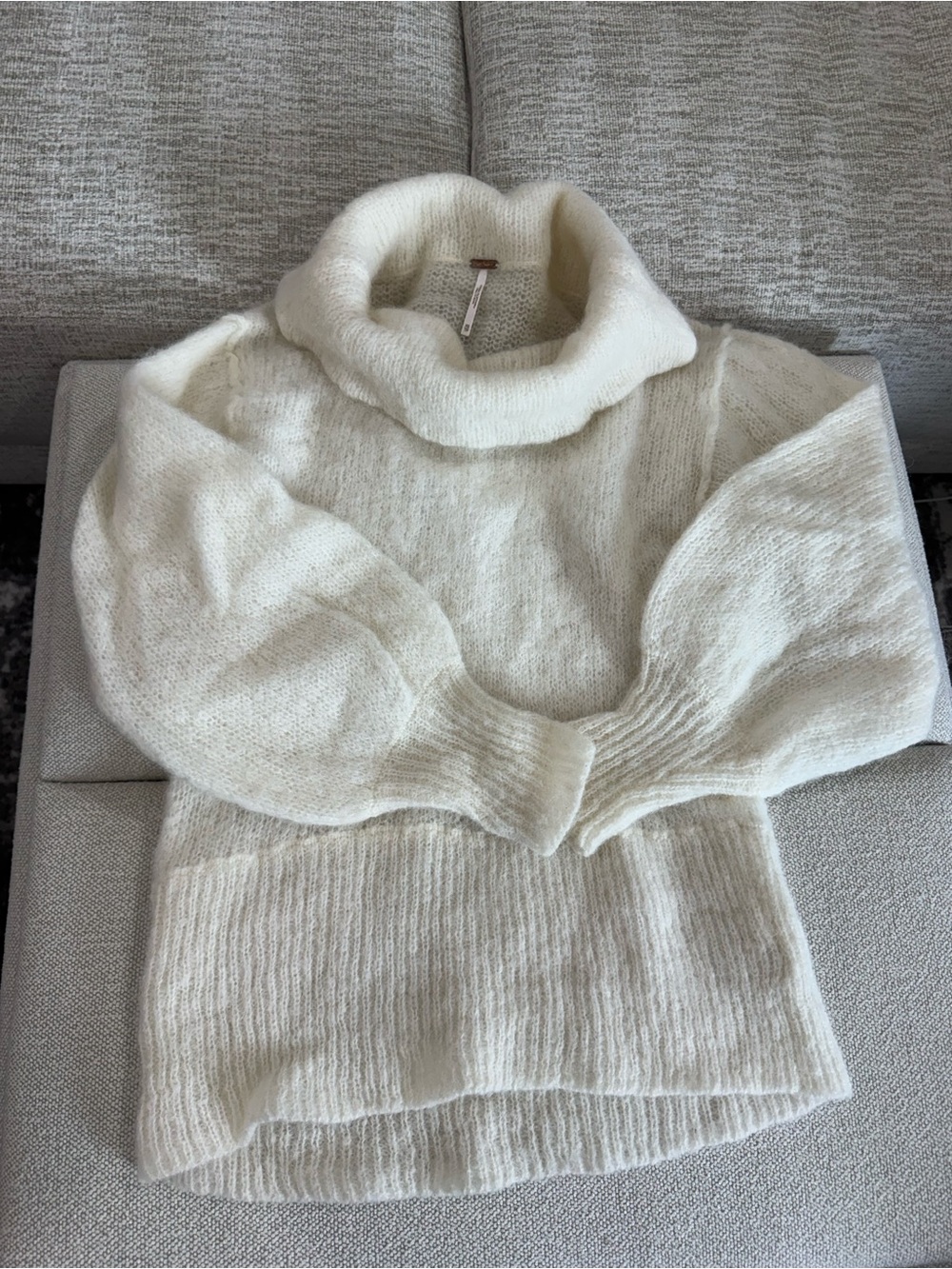 Free People Cream Fuzzy Cowl Neck Sweater